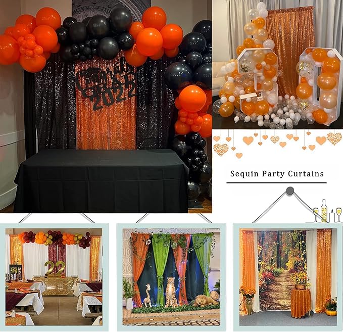 Orange Sequin Backdrop Curtains 2FT x 8FT 2 Panels Curtains Backdrop Glitter Photography Backdrop Drapes for Wedding Birthday Party