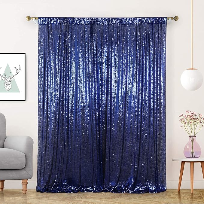 Navy Blue Sequin Backdrop Curtain 10FT x 10FT 1Panel Blue Glitter Photography Background Shimmer Backdrop for Wedding Party Baby Shower Holiday Event Party Decor