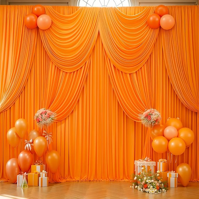 Orange Backdrop Curtain 10 Panels-Wrinkle-Free Curtains Polyester Photography Drapes for Baby Shower Birthday Party Photo Background Backdrop Stand- 40 X10FT (Orange)