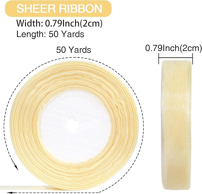3/4 Inch x 50 Yards Sheer Organza Ribbon Chiffon Ribbon for Gift Wedding Flower Bouquet Wrapping Decorations Crafts (Ivory Cream)