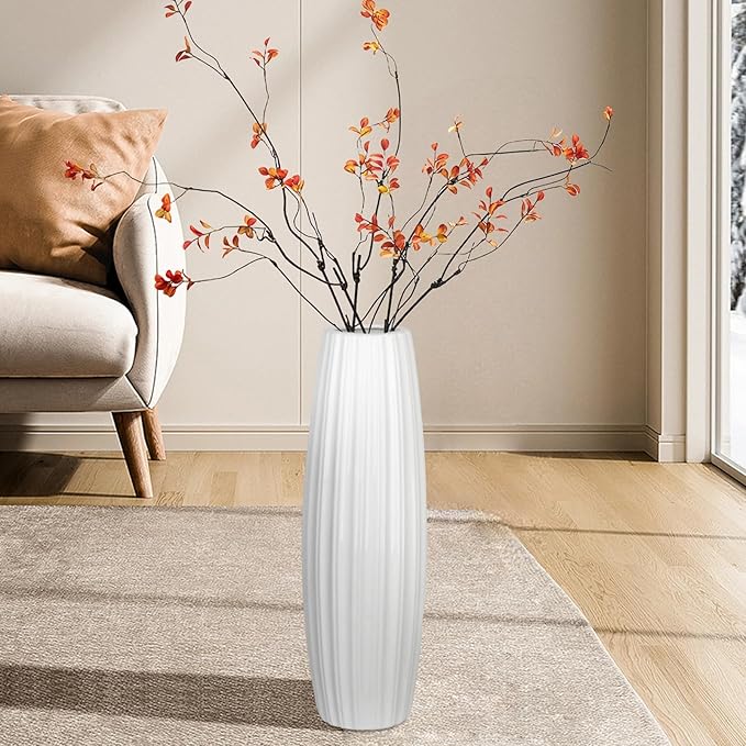 Large Floor Ceramic Vase 17.7 Inches Tall,White Modern Flower Tall Vases for Office, Home,Farmhouse,Living Room Décor,Simple Origami Design Fall Decorative Porcelain Flower Arrangement Vase Ideal Gift