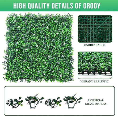 16PCS Grass Wall Panel with Flowers, 20x20inch Boxwood Panels, Grass Backdrop, Privacy Hedge Screen, UV Protected Wall Backdrop for Outdoor Garden and Indoor Home Wedding