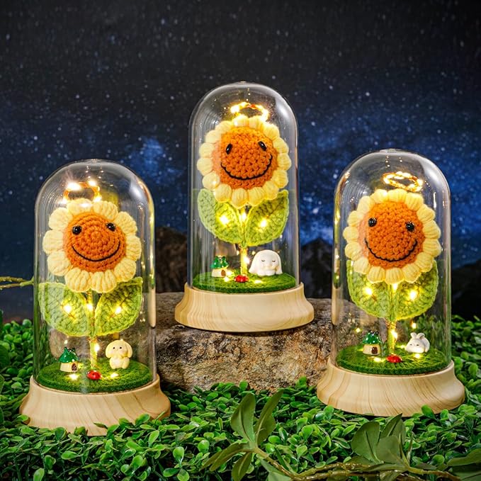 Levvohd Sunflower Gifts for Women, Sun Flower Birthday Gifts for Grandma, in Plastic Dome Sunflower, for Her Mom Mothers Day, Anniversary Christmas Valentine Gifts (C- White Rabbit)