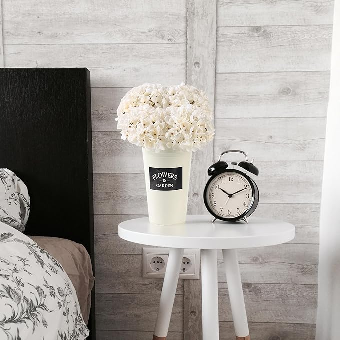 White Dried Hydrangea Flowers Artificial, Faux Fall Floral Stems for Home Decor, Wedding, Vase Fillers (White)