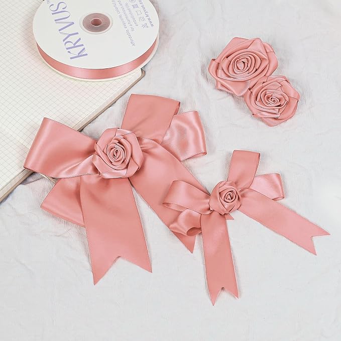 Rose Gold Satin Ribbon, Double Faced 2 Inch X 25 Yards Rose Gold Ribbon, Premium Satin Ribbon for Gift Wrapping, Crafts, Hair Bow Making, Sewing, Flower Bouquet, Wedding Party Decor
