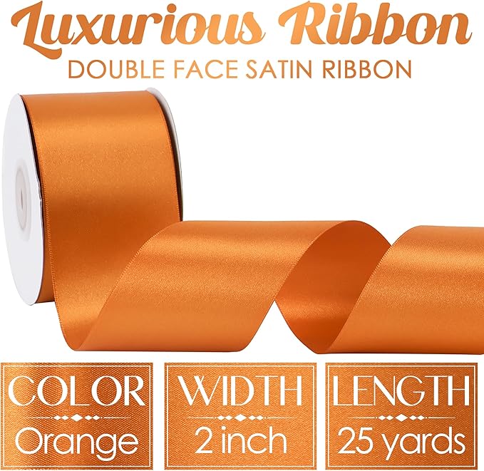 MEEDEE Orange Satin Ribbon - 25 Yards Double Faced Satin Ribbon for Christmas, Thanksgiving, Halloween, Wreaths, Bows, Crafts, Weddings, Flower Bouquets