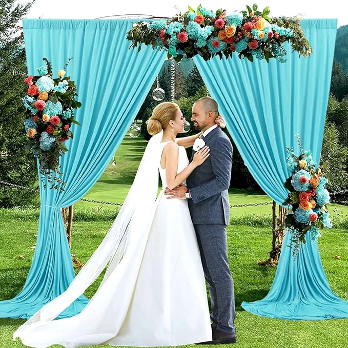 10 x 10 Feet Sky Blue Backdrop Curtain for Partie, Background Curtains for Photoshoot, Birthday, Wedding, Halloween, Thanksgiving, Christmas, New Year Party Decorations 5Ft x 10Ft, 2 Panels