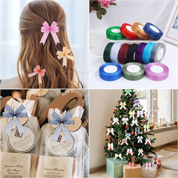 3/4 Inch x 50 Yards Sheer Organza Ribbon Chiffon Ribbon for Gift Wedding Flower Bouquet Wrapping Decorations Crafts (Red)