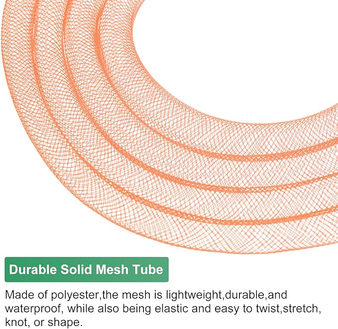 Mesh Tube Ribbon 25 Yards, 10mm Elastic Fabric Ribbons Mesh Tubing for Crafts/Gift Wrapping/Flower Bouquets/Wedding/Birthday/Holiday/Wreaths Christmas/Decoration[Orange]