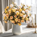 Artificial Rose Flowers for Outdoor 4 Bundles Rose Bouquet with Daisy Faux Flowers UV Resistant for Home Indoor Outside Garden Porch Window Box Balcony Yard Porch Fall Decor (White+Yellow)