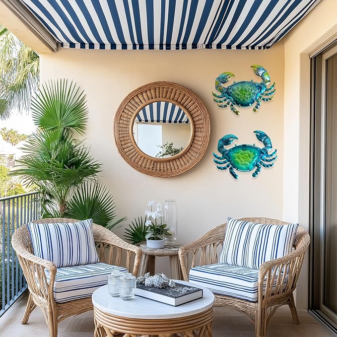 LIFFY Metal Crab Wall Art Decor Ocean Wall Hanging Coastal Wall Sculptures Beach Theme Wall Decoration for Indoor Outdoor Bathroom Bedroom Living Room Garden Pool (10inch,2 pcs)