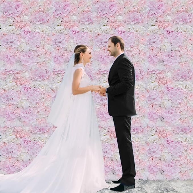 LOYALHEARTDY Artificial Flower Wall Panels 12 Pack of 16 x 24" Flower Wall Mat Faux Rose Flower Backdrop Panels for Backdrop Wedding Wall Decorations Light Pink