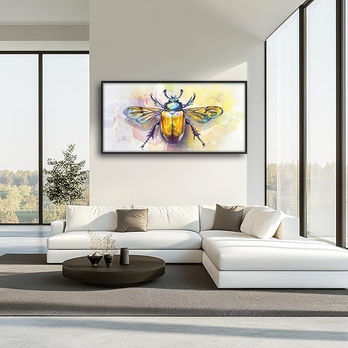 Framed Large Pictures Wall Art for Living Room, Insect Bettle Oversized Wall Decor Golden Bug Canvas Print Painting Extra Large Framed Artwork for Bedroom Office 60"x30"