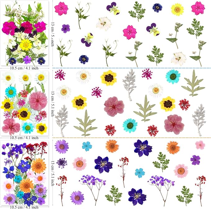 192Pcs Dried Pressed Flowers for Resin, Assorted Real Natural Bulk Dry Floral Leaves for DIY Art Crafts, Epoxy Molds, Jewelry, Soap, Candle Making, Nails Decors