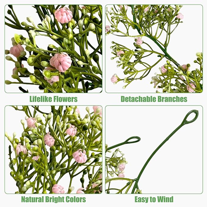 2 Pcs 5.9Ft Artificial Baby's Breath Garland Vine, 162 Branches Real Touch Faux Gypsophila Vines, Pink Fake Hanging Flowers for Wedding Arch, Home Decor, Baby Shower, New Year Party Decoration