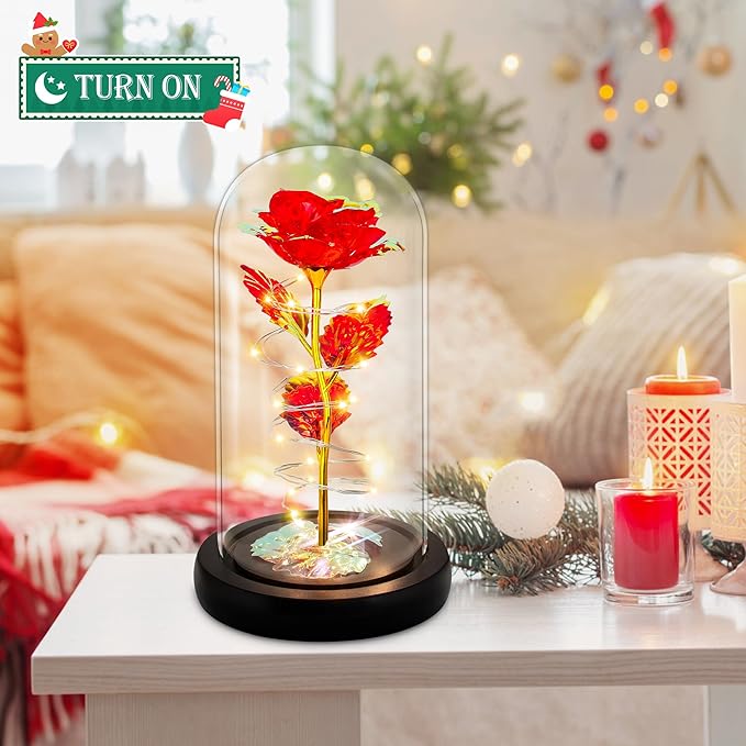 Childom Christmas Rose Gifts for Women,Birthday Gifts for Women Mom Christmas,Flowers for Delivery Prime,Red Light Up Rose in A Glass Dome,Anniversary Rose Gift for Her Grandma Valentines Day