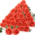Jexine 60 PCS Artificial Roses Bulk Silk Flowers with Long Stems, Realistic Faux Rose Bouquet for Wedding Centerpieces, Valentine’s Party, Home Decor(Orange)