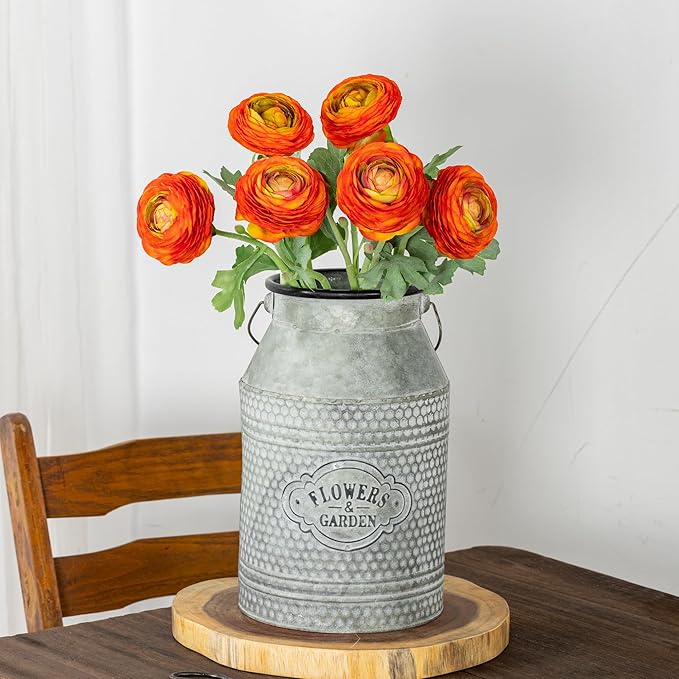 Artificial Ranunculus Flowers with Real Touch Stem, Silk Ranunculus Flowers (Orange, 6pcs)