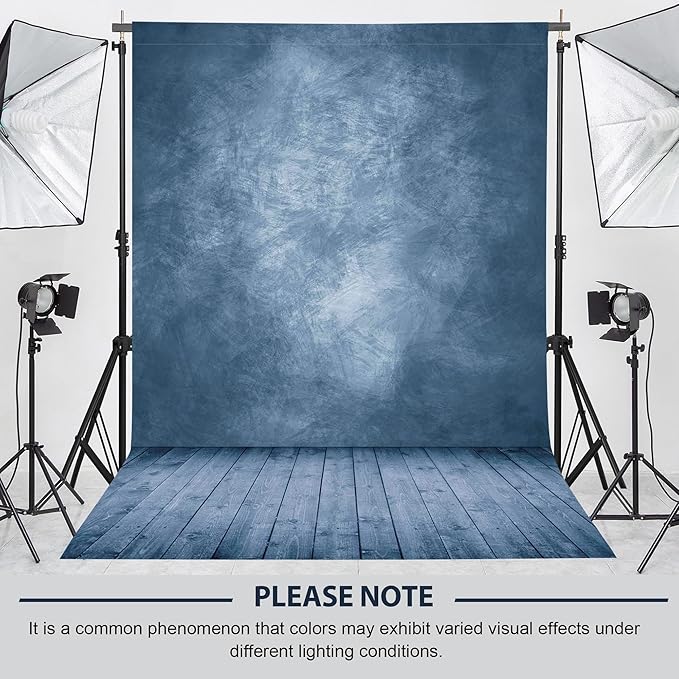 Professional Abstract Portrait Photography Backdrop,Wall with Wood Floor Backdrop for Kids Photography Baby Newborn Cake Smash Photo Shoots Hypoallergenic Fabric Photography Props-Blue-8x12ft,No Stand
