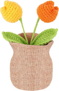 Crochet Flowers Potted for Gifts - Cute Desk Decor, Birthday Gifts for Women, Christmas for Coworker, Halloween Basket & Table Decoration. Orange Gradient Tulip