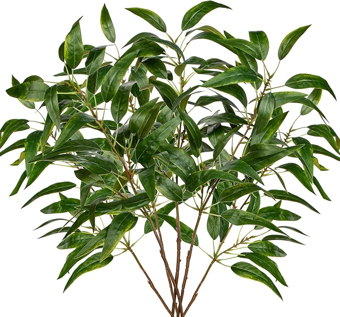 Faux Eucalyptus Stems Willow Eucalyptus Leaves 34” Long Fake Salix Leaves 6 Pcs Artificial Greenery Stems for DIY Bouquet Arrangements Centerpieces Shower Decorations-Artificial Eucalyptus Stems