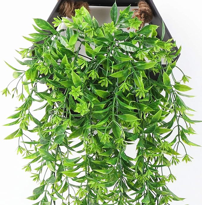 PASYOU Artificial Hanging Plant for Outdoor Decor, Fake Vine Faux Plants Plastic Ivy Leaves Foliage UV Resistant Greenery Flowers Home Garden Indoor Door Wall Wedding Party Decoration - Green 4 Pack