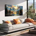 JuhaiArt Mountain Lake Canvas Wall Art Landscape Picture Artwork Gold Wall Decor for Living Room Bedroom Office Sunset Poster 24" x 48"