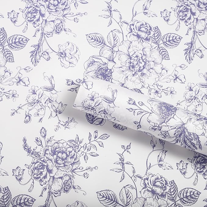 WRAPAHOLIC 20 Sheets Flower Wrapping Paper - 22.4 x 22.4 inch Blue Vintage Floral Printed Water-Resistant Floral Bouquet Wrapping Paper, Florist Supplies Packaging for Wedding Birthday Gift DIY
