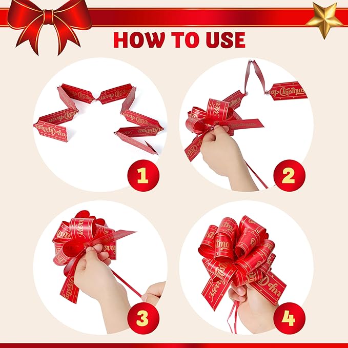 JOYIN 24 PCS Christmas Ribbon Pull Bow, 5" Gift Wrapping Pull Bow, Xmas Gift Accessory for Christmas Present Wrapping, Party Decorations, Boxing Day Decorations, Holiday Decor
