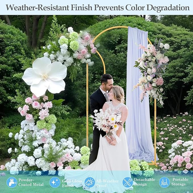 Arch Backdrop Stand, 7.2FT 6FT Wedding Arch Gold Set of 2, Metal Balloon Arch Kit Stand with Base for Gender Reveal Ceremony Birthday Anniversary Bridal Graduation Party Event Background Decoration