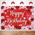 Rose Happy Birthday Backdrop for Women Red Pink Floral Birthday Photography Background Girl Flower Party Decorations Banner Booth Props (8x6FT(94 x 70 inch))