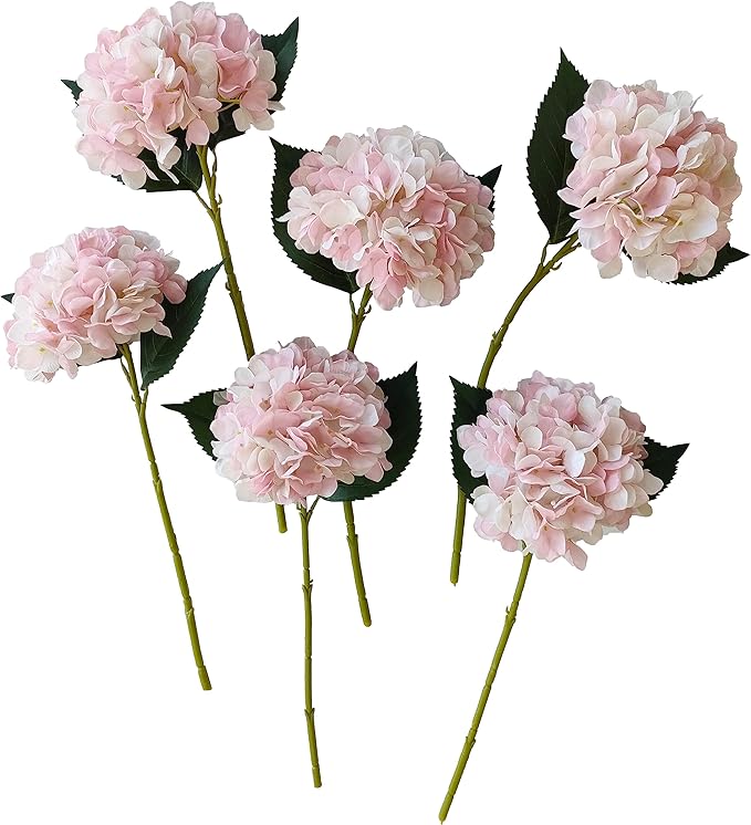 Pink Hydrangea Artificial Flowers,6 Pcs Faux Pink Hydrangea Flowers, Artificial Hydrangeas Flowers with Stems,Fake Hydrangea Flowers, Hydrangea Silk Flowers (6, Pink)