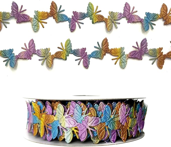 10 Yards Colorful Gradient Butterfly Ribbons, Butterfly Shape Lace Ribbons Butterfly Shape Trim Garland Rope Gift Wrapping Ribbon for Gift Wrapping Wedding Birthday Party Decoration