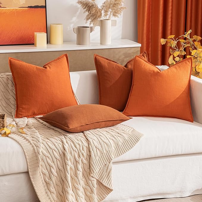 MIULEE Decorative Linen Lumbar Pillow Covers 12x20 Inch Rust Boho Farmhouse Neutral Couch Throw Pillows for Bed Pack of 2 Accent Modern Pillowcase Summer Sofa Livingroom Home Decor