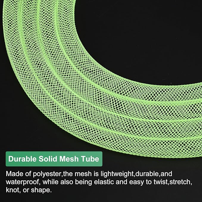 Mesh Tube Ribbon 25 Yards, 8mm Elastic Fabric Ribbons Mesh Tubing for Crafts/Gift Wrapping/Flower Bouquets/Wedding/Birthday/Holiday/Wreaths Christmas/Decoration[Light Green]