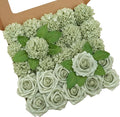 Artificial Flowers, 50pcs Sage Green Artificial Rose for DIY Wedding Bouquets Centerpieces Arrangements, Sage Green Rose and Dahlia Flowers with Stem for Bridal Shower Party Home Decorations
