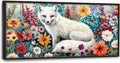 Framed Large Pictures Wall Art for Living Room, White Fox Oversized Wall Decor Animal Floral Canvas Print Painting Modern Extra Large Framed Artwork for Bedroom Office 60"x30"