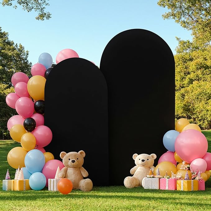 Halloween Arch Backdrop Covers - 6.6FT, 5FT Black Spandex Fitted Wedding Arch Stand Covers Round Top Chiara Stretchy Arch Backdrop Cover for Wedding Birthday Party Decoration