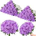 80 Pcs Roses Artificial Flowers, Silk Purple Artificial Flowers Petals Long Stem Roses for Wedding Bouquet Home Party Decor