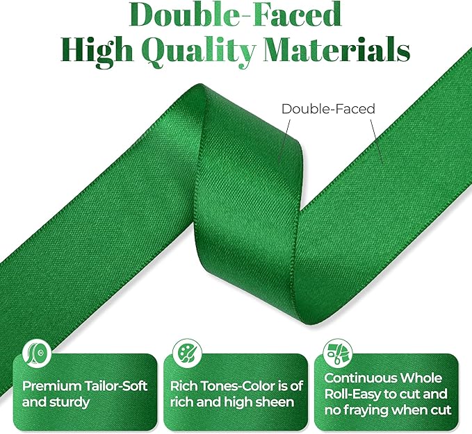 Premium Double Faced Satin Ribbon, 1 Inch X 25 Yards, Green, Perfect for Gift Wrapping, Crafts, Wedding Decor