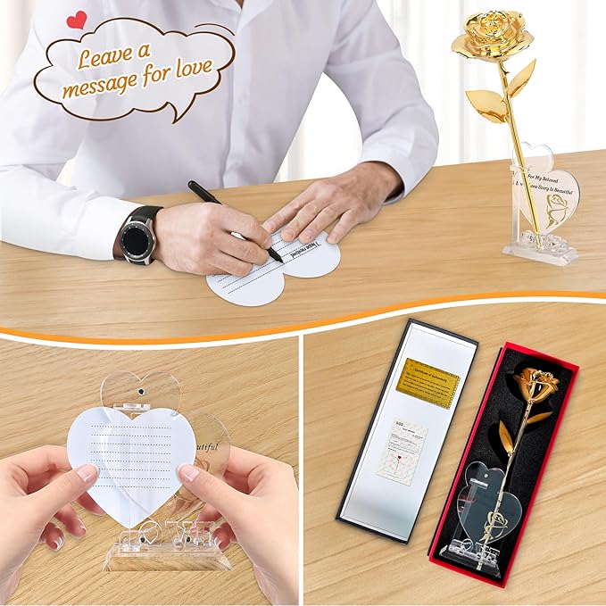 Sinvitron Gold Dipped Rose Real 24K Gold Rose, Hand Dipped One of a Kind Golden Roses, Romantic Gifts for Women on Birthday, Anniversary, Mother’s Day (Gold)