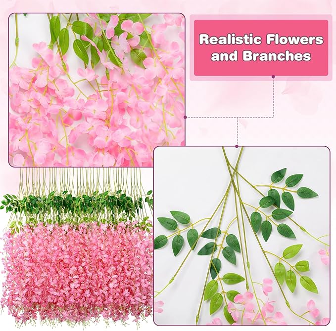 Wisteria Hanging Flowers,Fake Hanging Flowers,Wisteria artificiales Garland for Home Wedding Arch Floral Party Garden Ceremony Outdoor Decor,3.6 feet Long(75,Pink)