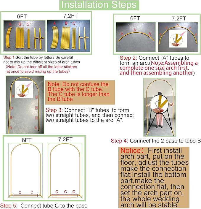 Wedding Arch Backdrop Stand Set of 2 (7.2FT, 6FT),Gold Metal Arch Backdrop Stand,Balloon Arch Stand for Wedding Ceremony Baby Shower Outdoor Indoor Birthday Party Graduation Decoration