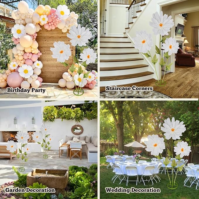 Giant Artificial Daisy Flowers for Decoration - Big Artificial Fake Daisy Large Crepe Paper Flowers for Home Decor Garden Hotel Office Photography Props Wedding Art Gallery Shop Window Display(White)