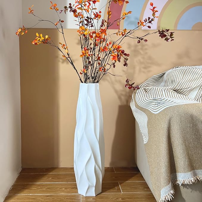 Large Floor Ceramic Tall Vase 28 Inches,White Modern Flower Tall Vases for Office, Home,Farmhouse,Living Room Décor,Simple Origami Design Fall Decorative Porcelain Flower Arrangement Vase Ideal Gift