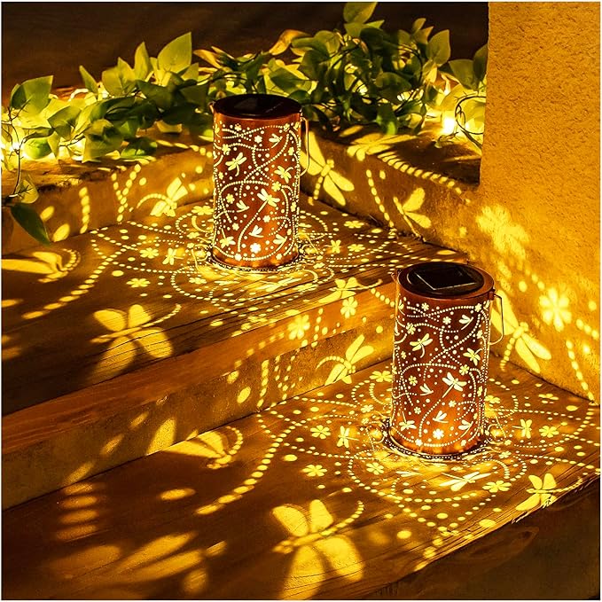 Christmas Gifts for Women Dragonfly Solar Lanterns Outdoor Waterproof Hanging Solar Lights Dragonfly Gifts for Women Men Metal Decorative LED Lanterns for Garden Decor,Yard,Patio,Lawn,Tabletop,Pathway