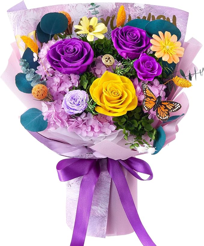 Flowers for Delivery Prime Forever Flowers Preserved Roses Bouquets Purple Flower Birthday Gifts for Women Valentine's Day Mothers Day Graduation