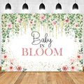 Sensfun Baby in Bloom Backdrop Green Leaves Pink Flowers Baby Shower Party Decorations Girls Greenery Floral Baby in Bloom Banner Gold Glitter Dots Photography Background Cake Table Supplies 8x6ft