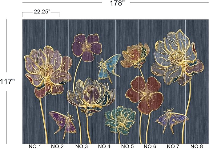 Embossed Golden Flower 3D Wall Mural Wallpaper for Bedroom 178" x 117"