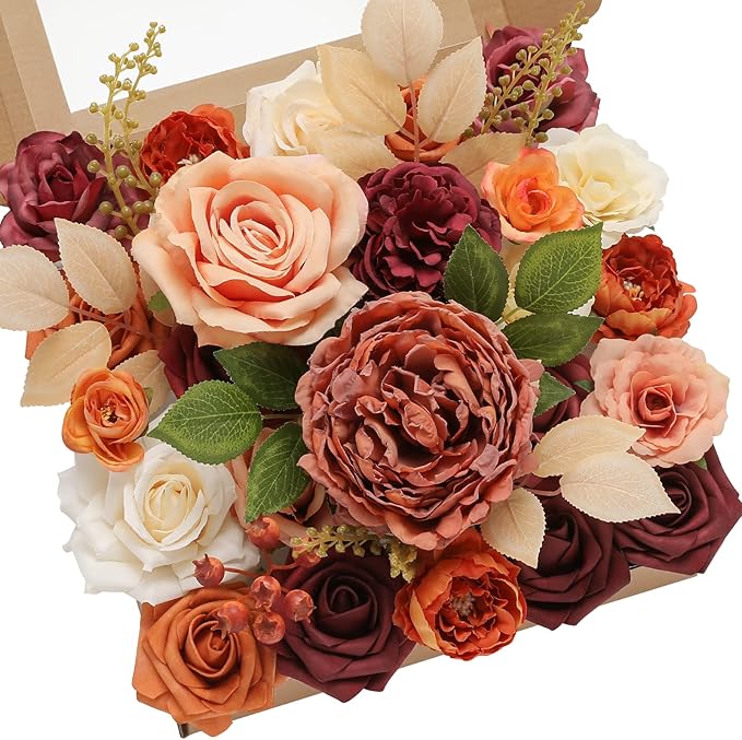 Serwalin 2PC Artificial Flowers Orange Marigold Flowers Fall Flowers Fake Wedding Flowers Cake Flowers for DIY Wedding Bouquets Bridal Shower Centerpieces Floral Arrangements Decor